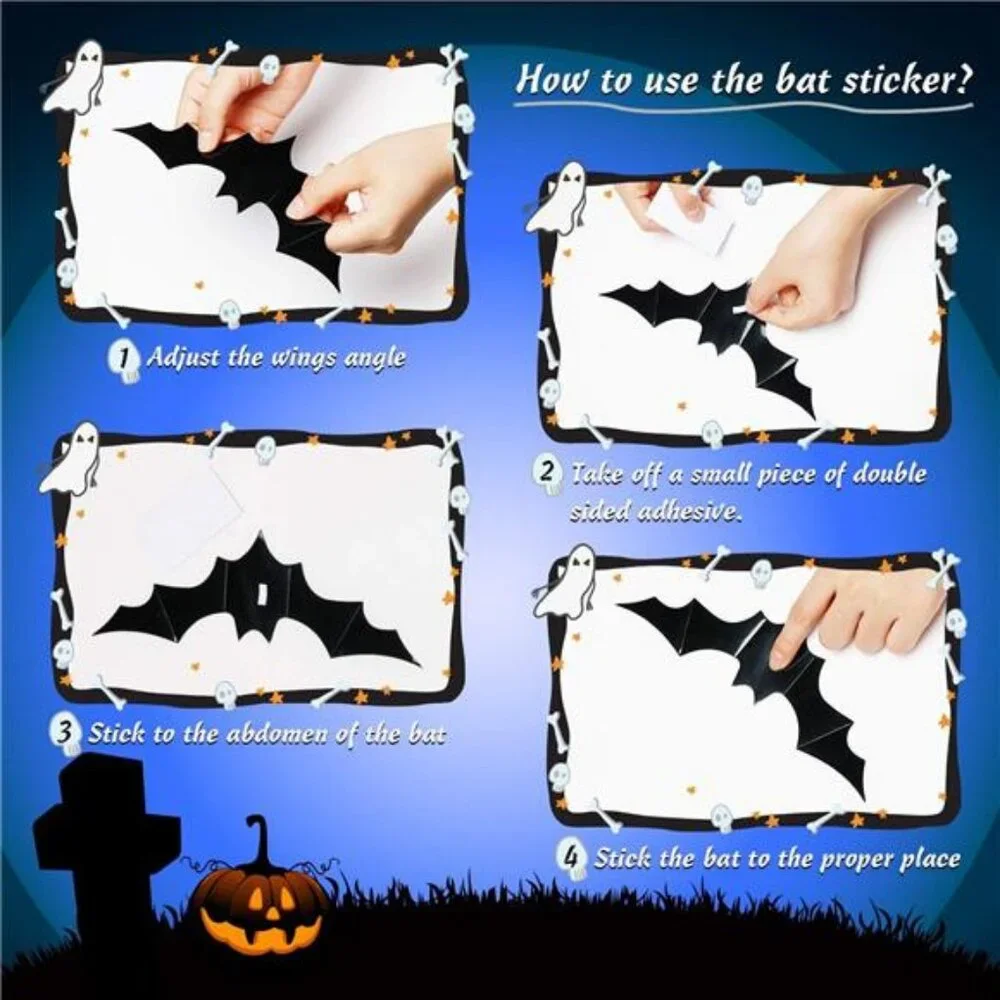 68Pcs Bat Wall Decor, Halloween Decorations 3D Bats Wall Decor Realistic PVC